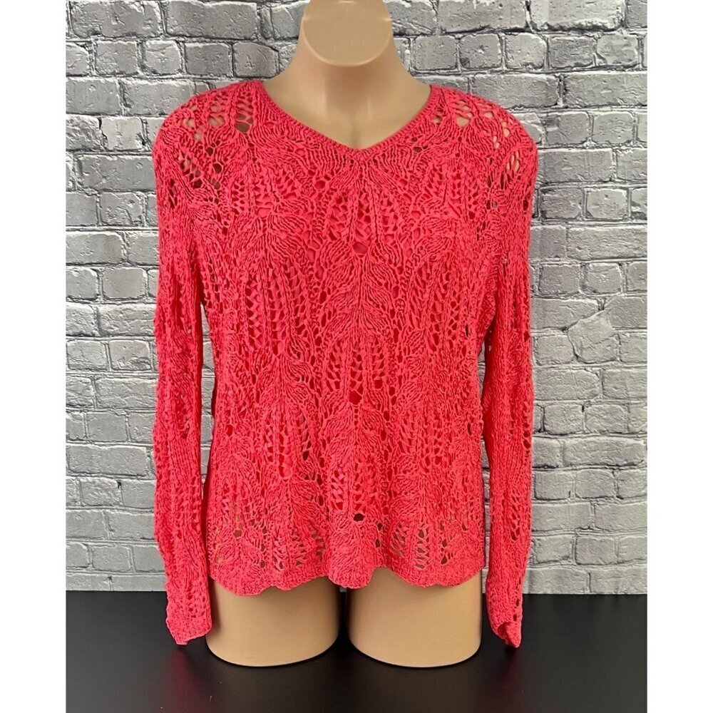 Coldwater Creek Womens 2X Red Crochet Long Sleeve Sweater  w/Attached‎ Tank Top
